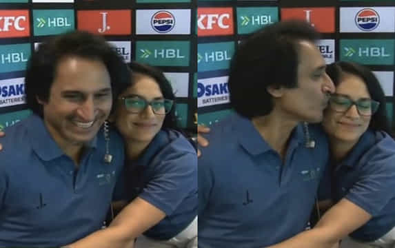 Ramiz Raja seen kissing female commentator during PSL 2026 game