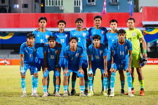 India U-20 players ahead of kick-off against Bhutan U-20