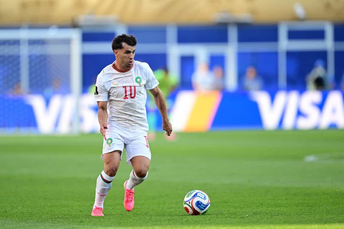 Brahim Diaz (10) of Morocco drives