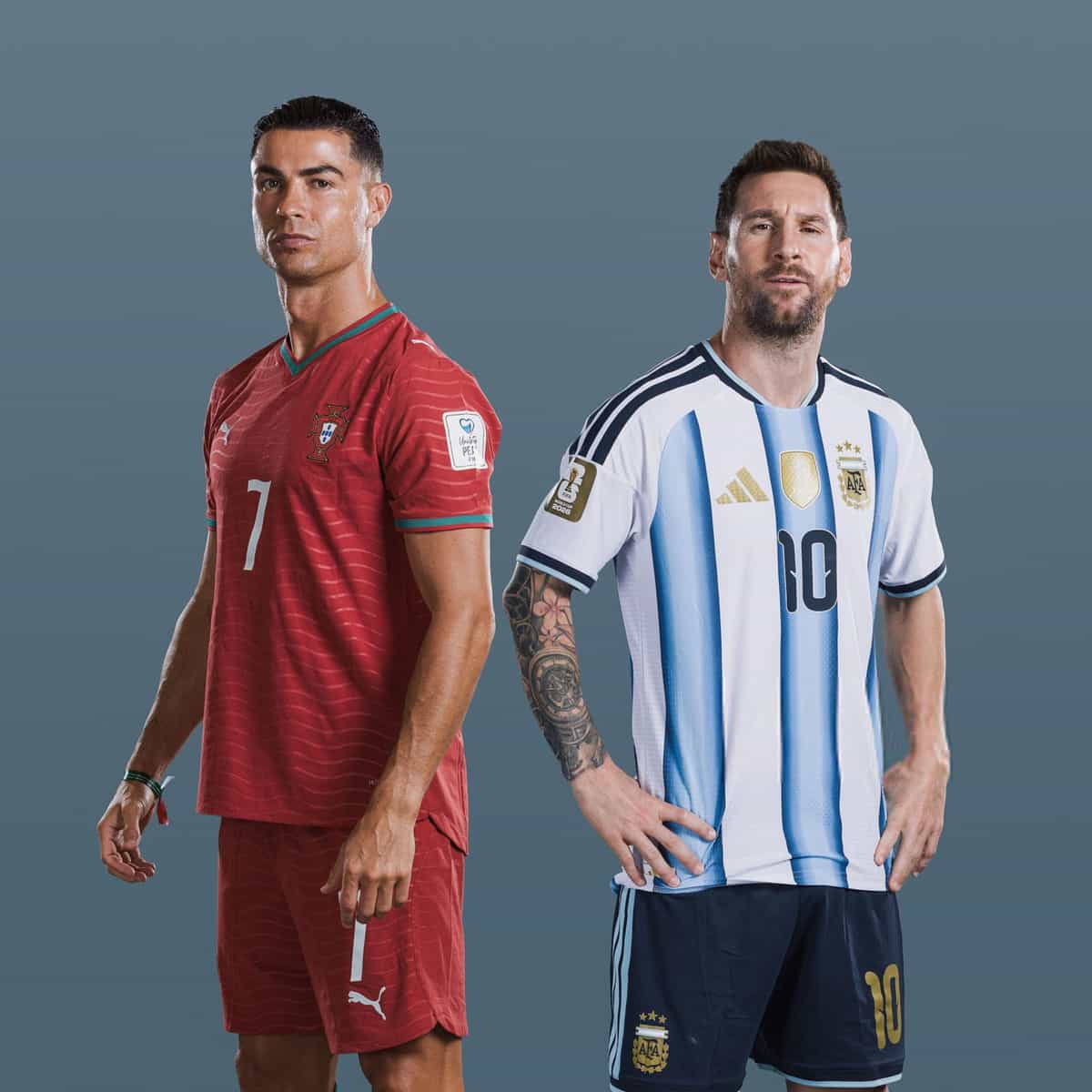 (EXCLUSIVE COVERAGE) (EDITORS NOTE: THIS IMAGE HAS BEEN RETOUCHED) In this composite image released on June 15, a comparison has been made between (L-R) Cristiano Ronaldo of Portugal and Lionel Messi of Argentina, who are posing during the official FIFA World Cup 2026 portrait sessions on June 14, 2026 in Kansas City and June 11, 2026 in Palm Beach, Florida. The two football legends are preparing to take part in their final FIFA World Cup. (Photo by Pat Elmont and Karl Bridgeman - FIFA/FIFA via Getty Images)