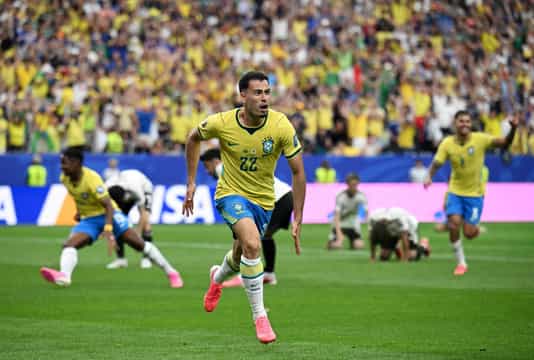 HOUSTON, TEXAS - JUNE 29: Gabriel Martinelli #22 of Brazil celebrates scoring his team's second goal during the FIFA World Cup 2026 Round Of 32 match between Brazil and Japan at Houston Stadium on June 29, 2026 in Houston, Texas. (Photo by Michael Regan - FIFA/FIFA via Getty Images)