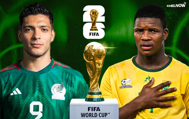 Raul Jimenez of Mexico and Mbekezeli Mbokazi of South Africa FIFA World Cup 2026