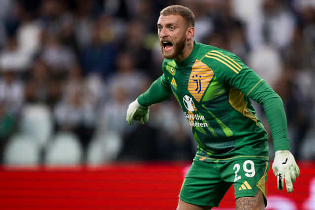Michele Di Gregorio of Juventus FC gestures during the Serie