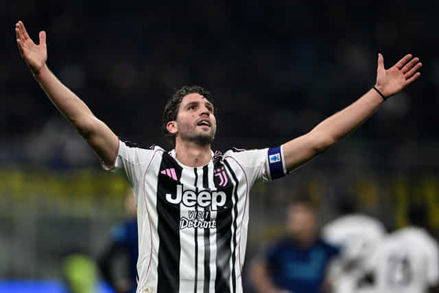 MILAN, ITALY - FEBRUARY 14: Manuel Locatelli of Juventus celebrates his goal during the Serie A match between FC Internazionale and Juventus FC at Giuseppe Meazza Stadium on February 14, 2026 in Milan, Italy. (Photo by Image Photo Agency/Getty Images)
