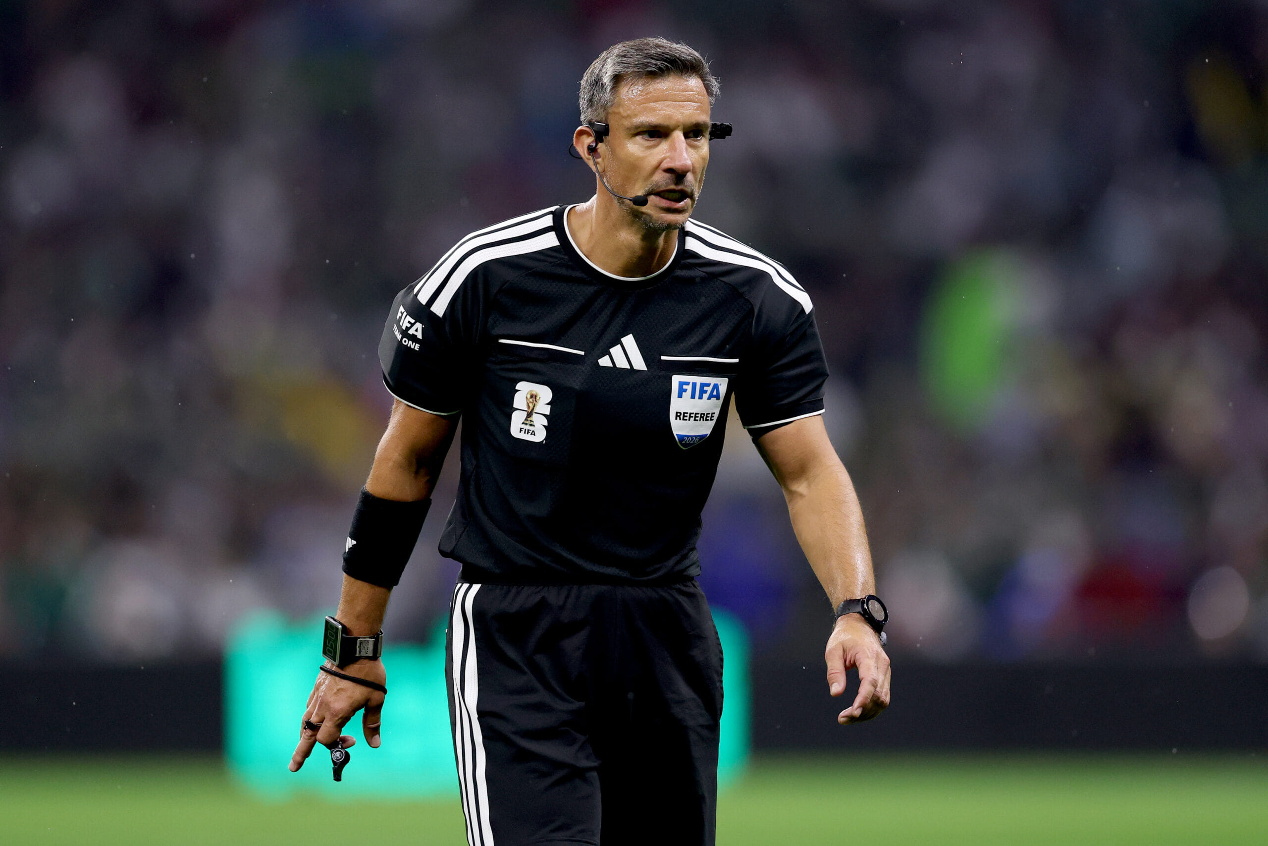 MEXICO CITY, MEXICO - JUNE 30: Referee Slavko Vincic looks on during the FIFA World Cup 2026 Round Of 32 match between Mexico and Ecuador at Mexico City Stadium on June 30, 2026 in Mexico City, Mexico. (Photo by Luke Hales/Getty Images)