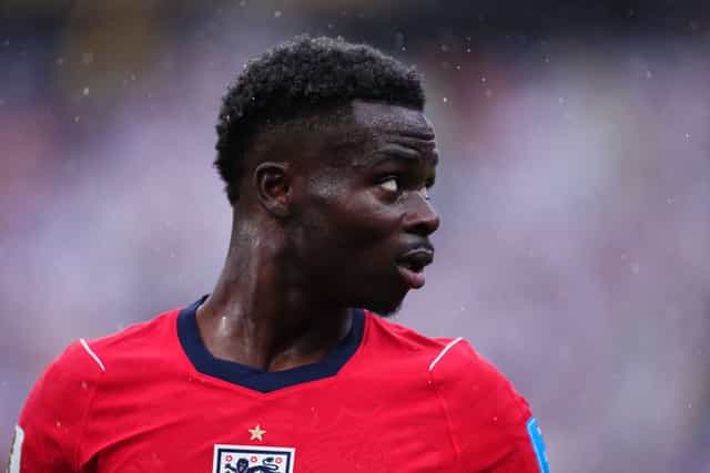 NEW JERSEY, USA - JUNE 27: Bukayo Saka of England looks on during the 2026 FIFA World Cup First Stage Group L match between Panama and England at New Jersey Stadium (MetLife Stadium) in East Rutherford, New Jersey, USA, on June 27, 2026. (Photo by Jose Hernandez/Anadolu via Getty Images)