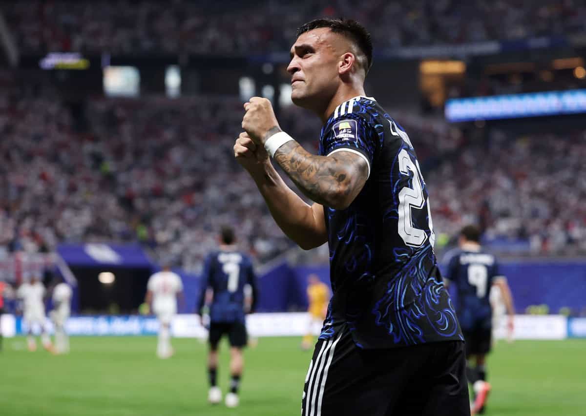 ATLANTA, GEORGIA - JULY 15: Lautaro Martinez #22 of Argentina celebrates scoring his team's second goal during the FIFA World Cup 2026 Semi Final match between England and Argentina at Atlanta Stadium on July 15, 2026 in Atlanta, Georgia. (Photo by Patrick Smith - FIFA/FIFA via Getty Images)