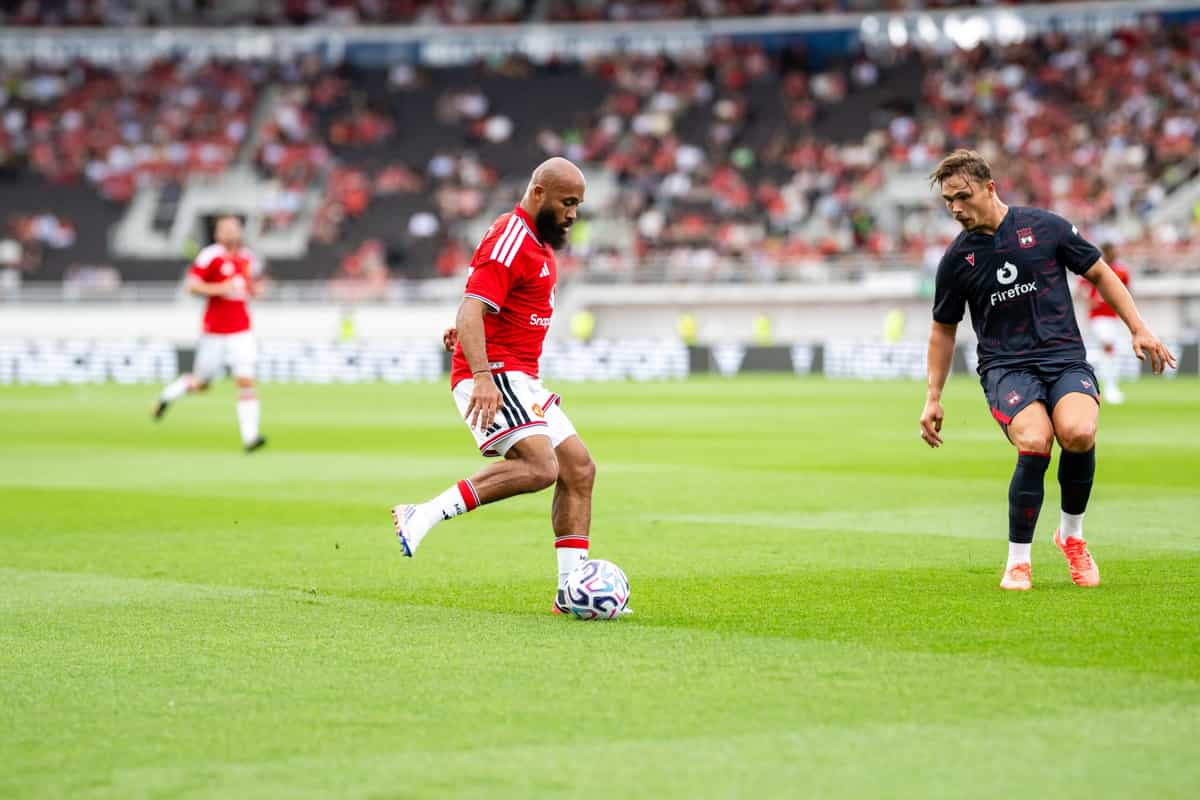 HELSINKI, FINLAND - JULY 18: Bryan Mbeumo of Manchester United in action during the pre-season friendly match between Manchester United and AFC Wrexham at Helsingin Olympiastadion on July 18, 2026 in Helsinki, Finland. (Photo by Ash Donelon/Manchester United via Getty Images)