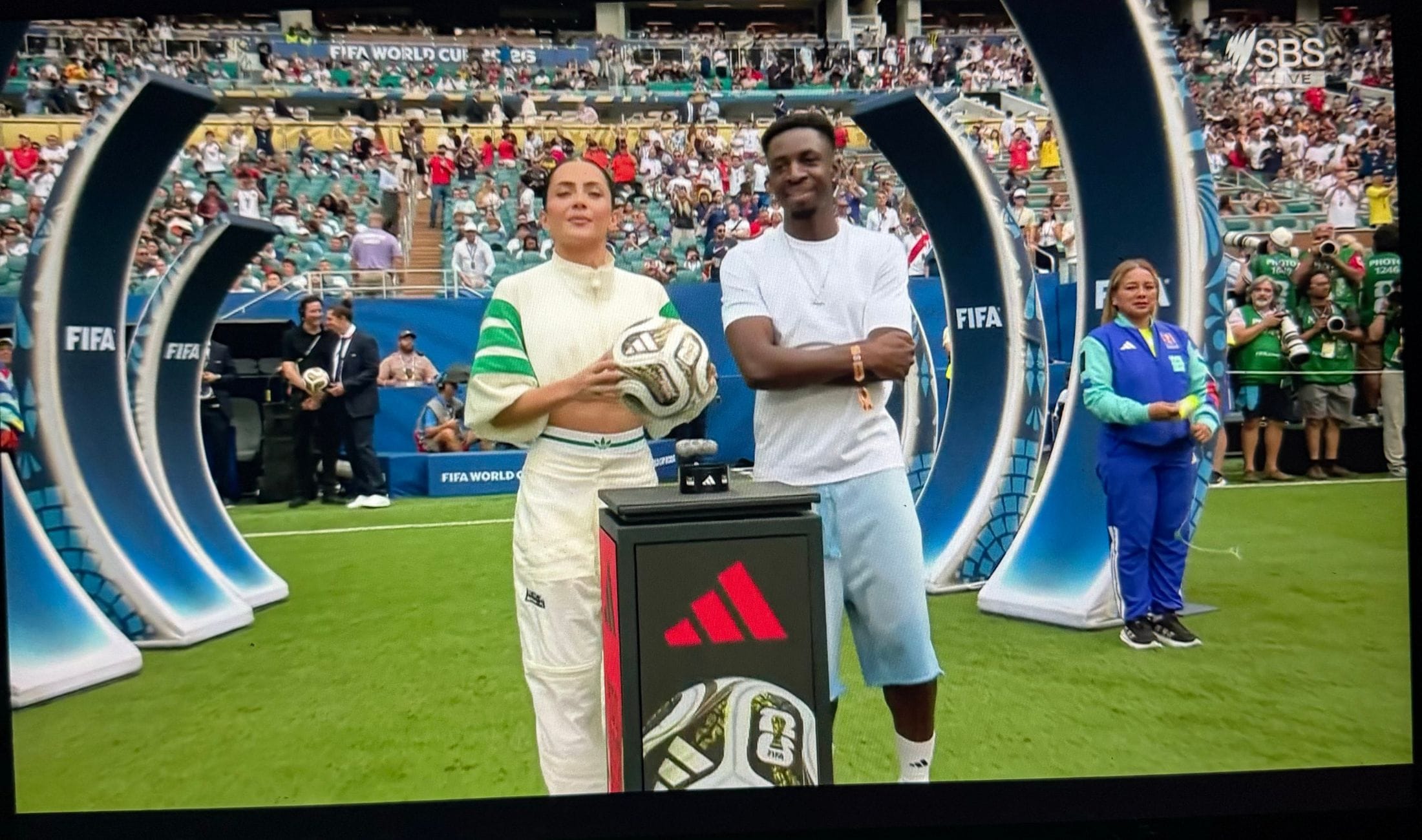 Sidemen's Tobi delivers match ball alongside Jade Picon for France vs England FIFA World Cup 2026 third-place playoff