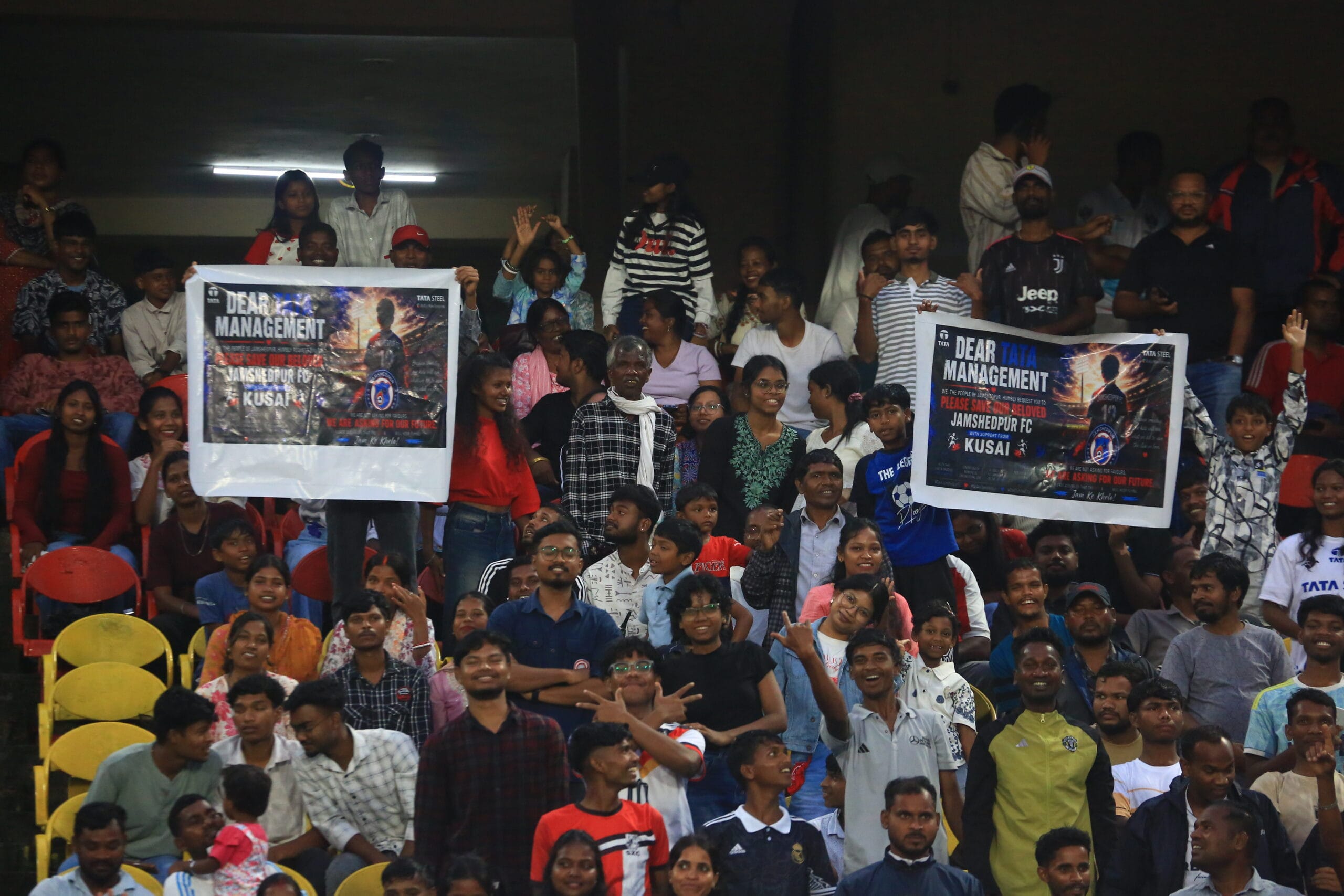 Jamshedpur FC fans unfurl tifos and banners, appealing TATA against SC Delhi in Durand Cup 2026