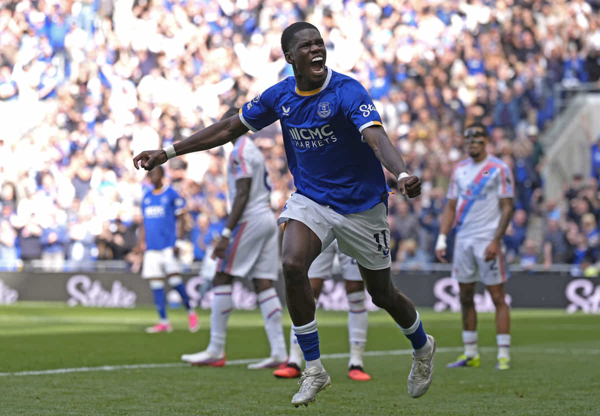 Everton's Thierno Barry celebrates scoring their side's second goal of the game during the Premier League match at the Hill Dickinson Stadium, Liverpool. Picture date: Saturday August 22, 2026. (Photo by Peter Byrne/PA Images via Getty Images)