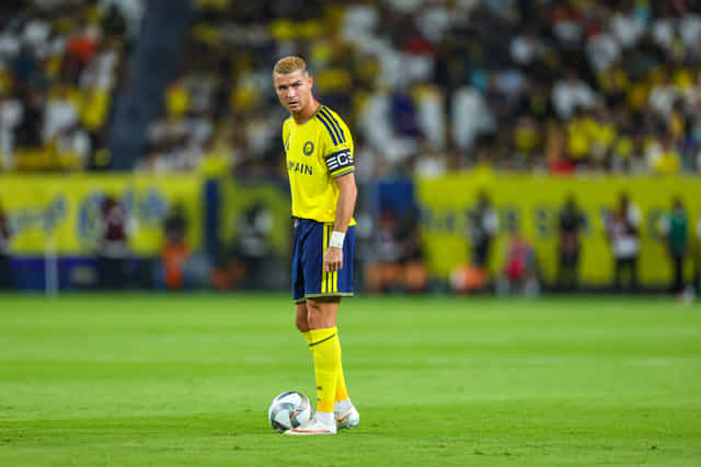 RIYADH, SAUDI ARABIA - SEPTEMBER 9: Cristiano Ronaldo of team Al Nassr during the Saudi Pro League game between Al Nassr and Abha at Al Awwal Park on September 9, 2026 in Riyadh, Saudi Arabia. (Photo by Abdullah Ahmed/Getty Images)