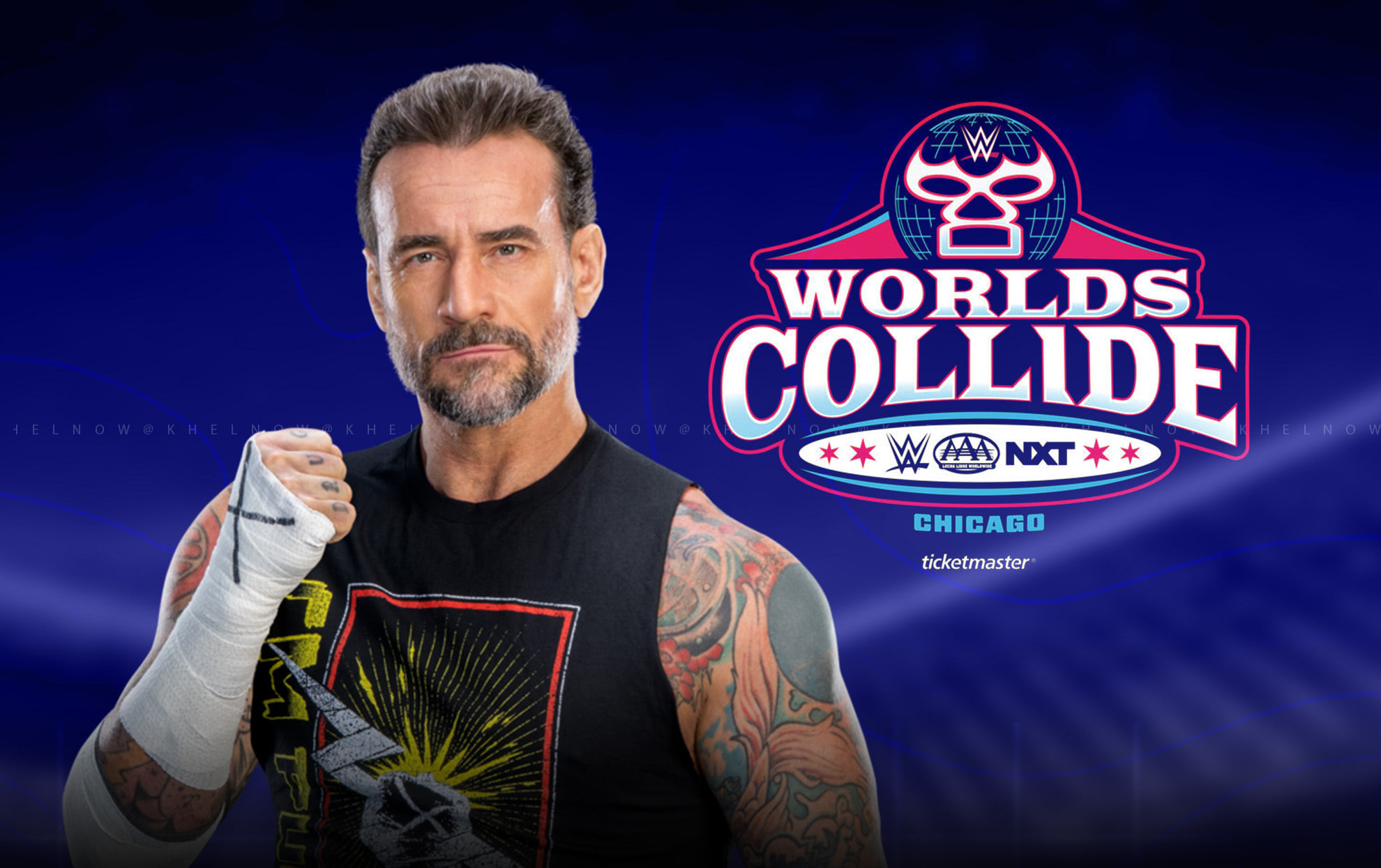 What matches is Allstate Arena advertising for WWE x AAA Worlds Collide 2026 in Chicago?