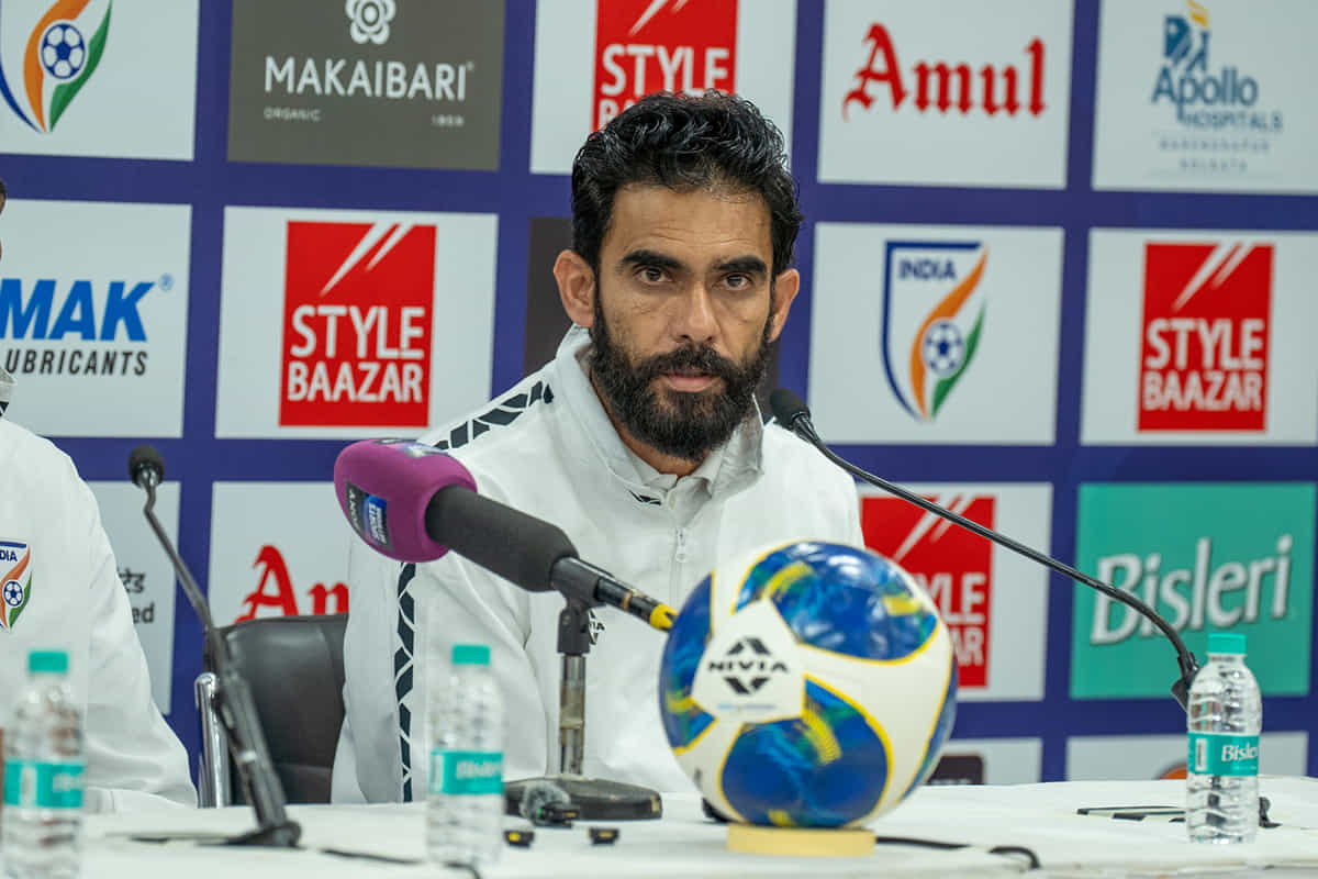 Indian NT head coach Khalid Jamil in pre-match PC